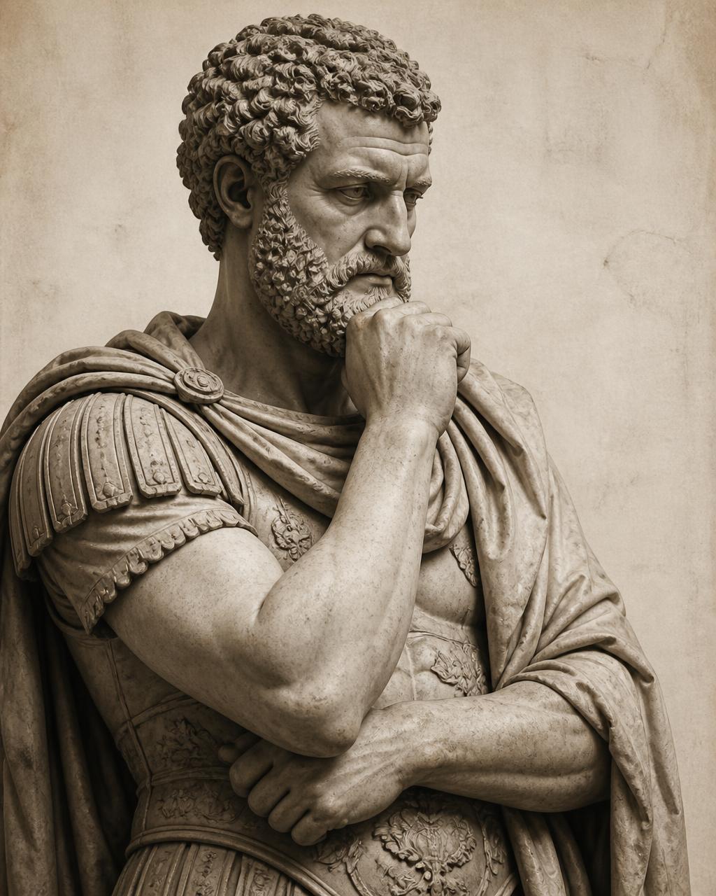 Marble statue of a Roman philosopher in contemplation